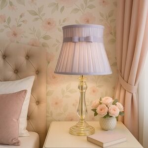 Pottery Barn Kids Acrylic Pillar Table Lamp w/ Lavender Pleated Shade